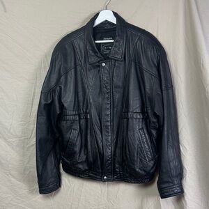 Vintage Tannery West leather 1980s bomber motorcycle jacket men’s XL black
